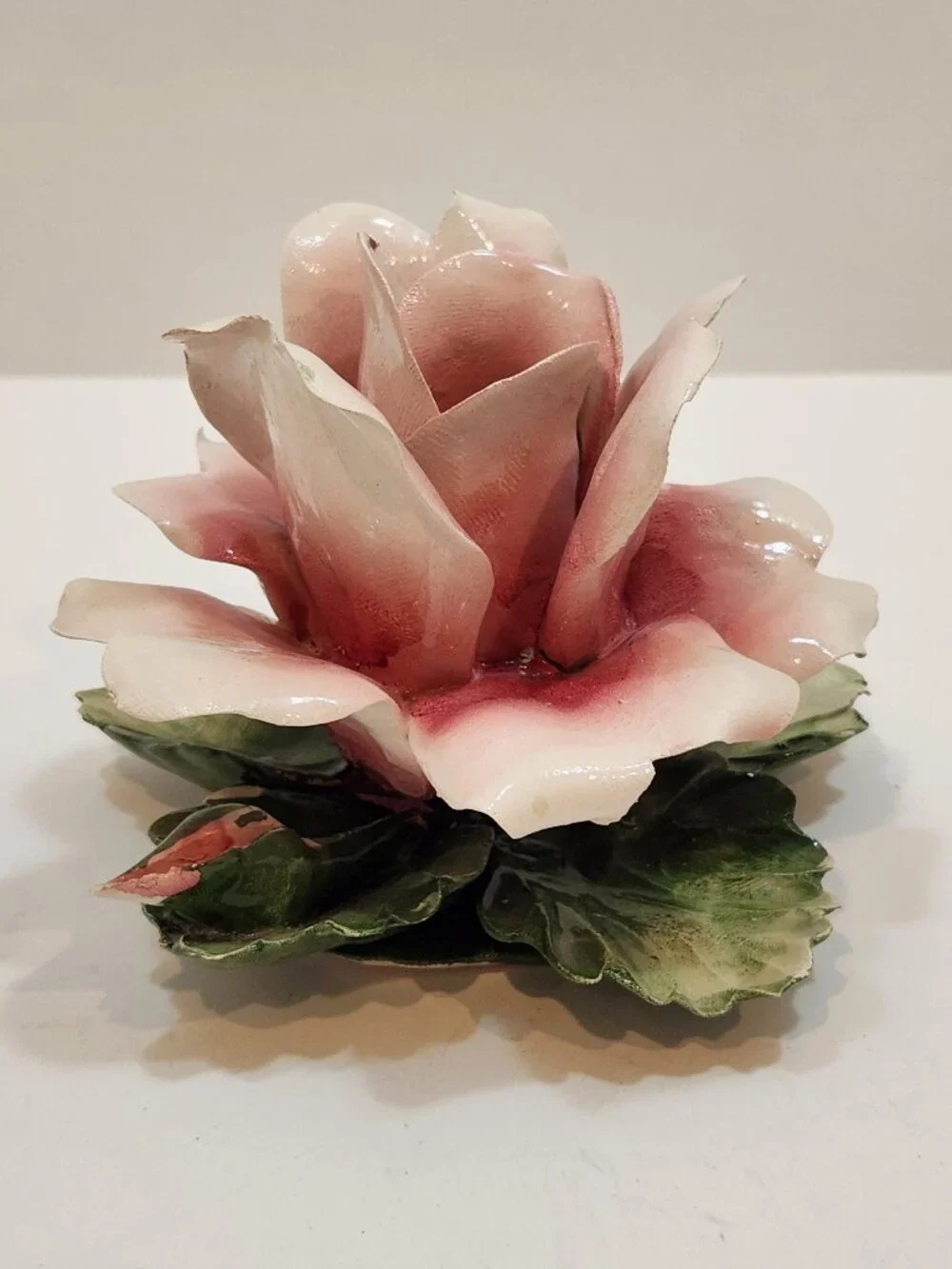 Vintage Pair of Capodimonte Porcelain Rose Candle Holders Italy